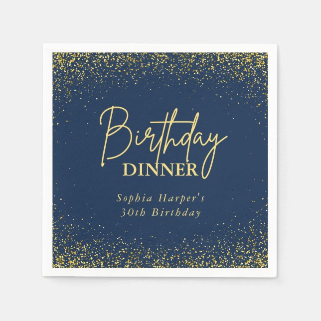 Serviette En Papier Navy Blue Gold Glitter Confetti Birthday Dinner (Devant)