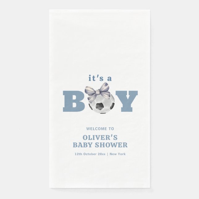 Serviette En Papier Navy Blue Modern Soccer Boy Baby Shower Welcome (Devant)