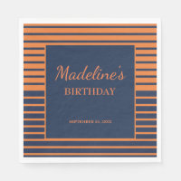 Navy Blue Orange rayé fête d'anniversaire