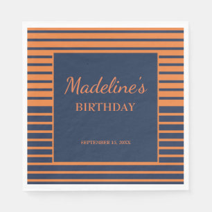 Serviette En Papier Navy Blue Orange rayé fête d'anniversaire