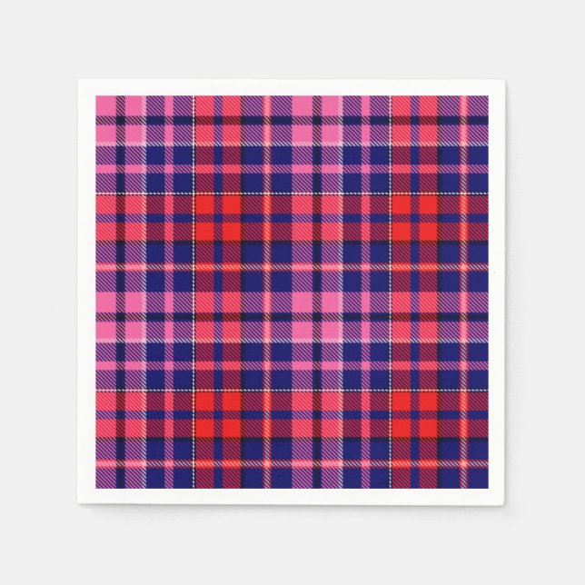Serviette En Papier Navy Blue Red Pink Plaid Tartan Design  (Devant)