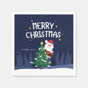 Serviette En Papier Navy Blue Stars et Père Noël