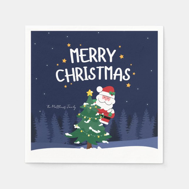 Serviette En Papier Navy Blue Stars et Père Noël (Devant)