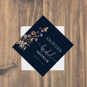 Serviette En Papier Navy Blue Tiny Wildflower Baby Shower Fille ou Bab