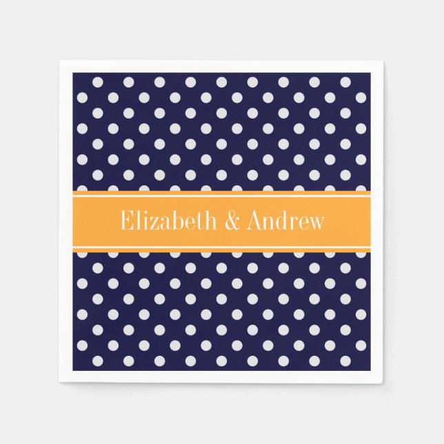 Serviette En Papier Navy Blue Wht Polka Dots Cantaloupe (Devant)