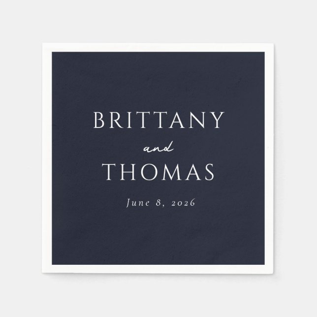 Serviette En Papier Navy Élégant Typographique (Devant)