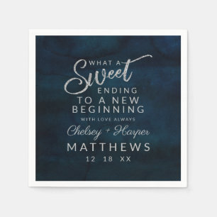 Serviette En Papier Navy Luster Bleu Foncé Argent Douce Fin