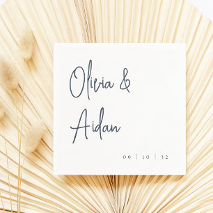 Serviette En Papier Navy Modern Handwritten Script Wedding