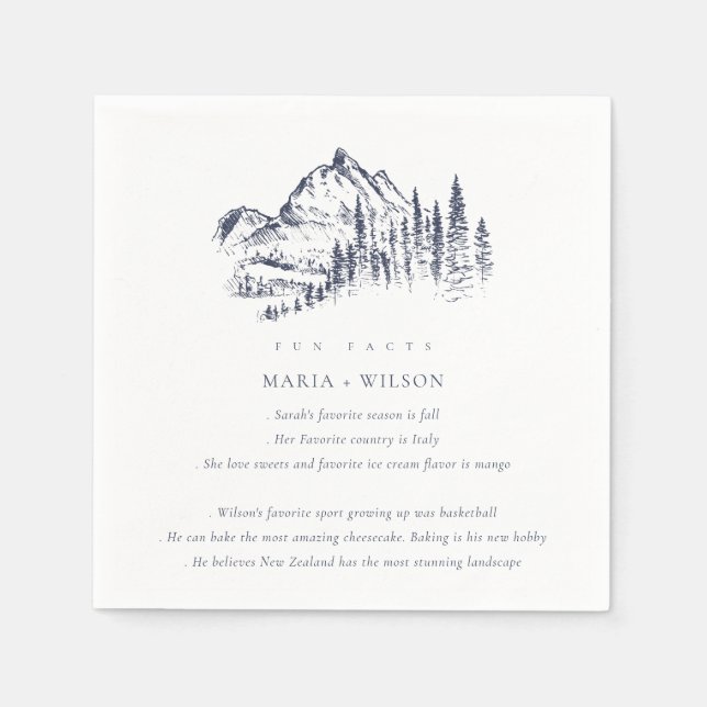 Serviette En Papier Navy Pine Woods Mountain Sketch Mariage Fun Fun Fu (Devant)