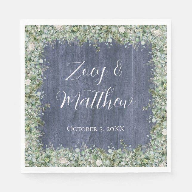 Serviette En Papier Navy Wood Eucalyptus Wedding Napkins | Rustic (Devant)