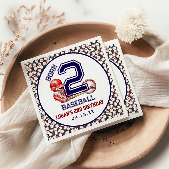Serviette En Papier Né 2 Baseball | Thème sportif 2e anniversaire du g (Créateur téléchargé)