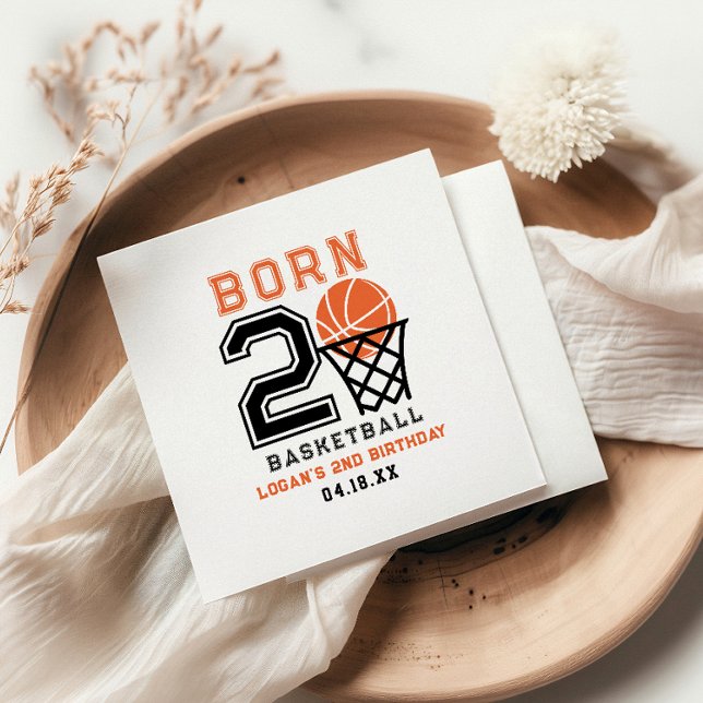 Serviette En Papier Né 2 Basketball | 2e anniversaire du garçon sporti (Créateur téléchargé)
