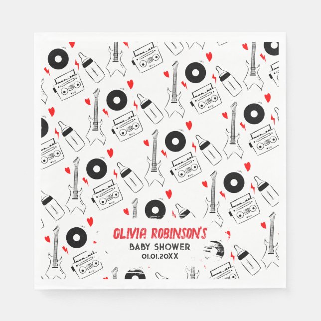 Serviette En Papier Né au Baby shower Rock Star (Devant)