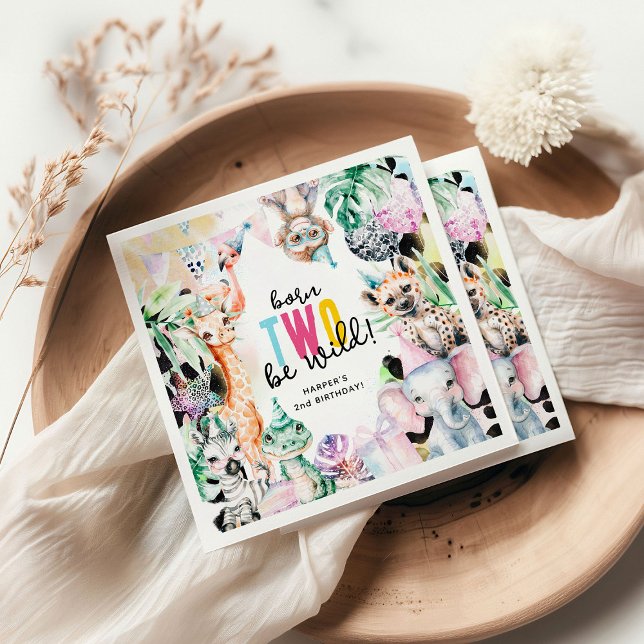 Serviette En Papier Né DEUX être Wild Safari Animaux 2e anniversaire (Créateur téléchargé)