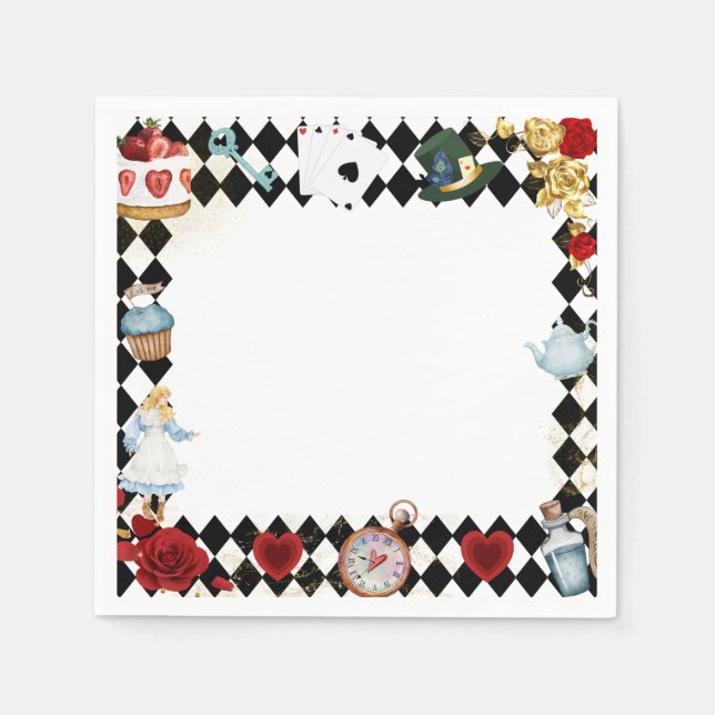 Serviette En Papier "'Ne Sois Pas En Retard" Alice au Pays des Merveil (Devant)