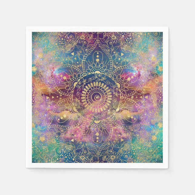 Serviette En Papier Nebula couleur or Mandala Aquarelle colorée (Devant)