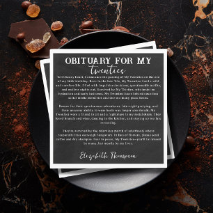 Serviette En Papier Nécrologie pour mes années vingt RIP 20s 30e anniv