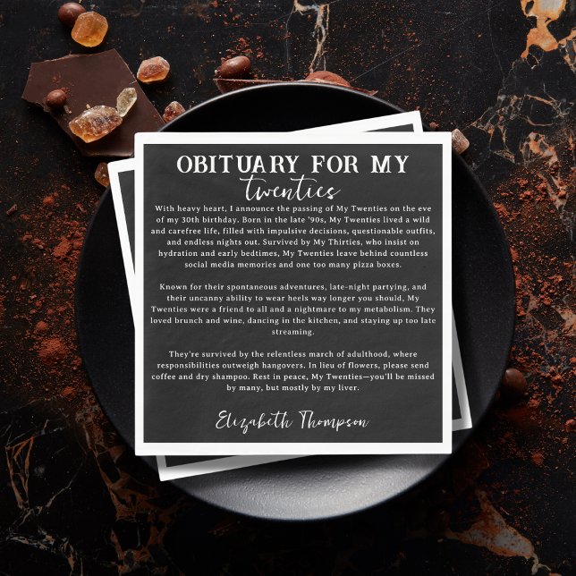 Serviette En Papier Nécrologie pour mes années vingt RIP 20s 30e anniv (Créateur téléchargé)