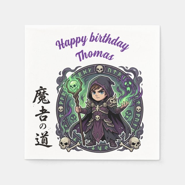 Serviette En Papier Necromancer Dark Magic Anime Chibi Gamer Birthday  (Devant)