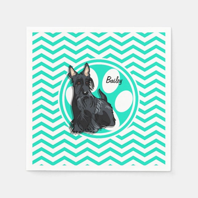 Serviette En Papier Neige; Aqua Green Chevron (Devant)