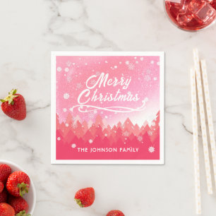 Serviette En Papier Neige blanche rose Forêt pacifique Joyeux Noël