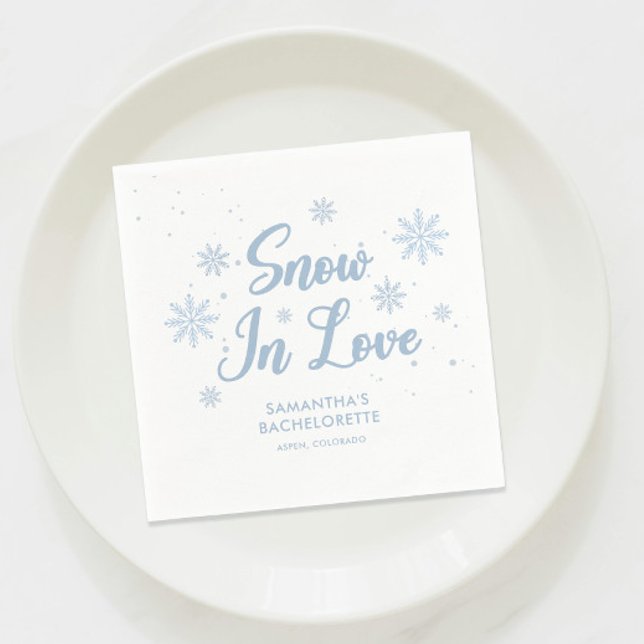 Serviette En Papier Neige Bleue en amour Bachelorette de ski d'hiver (Créateur téléchargé)