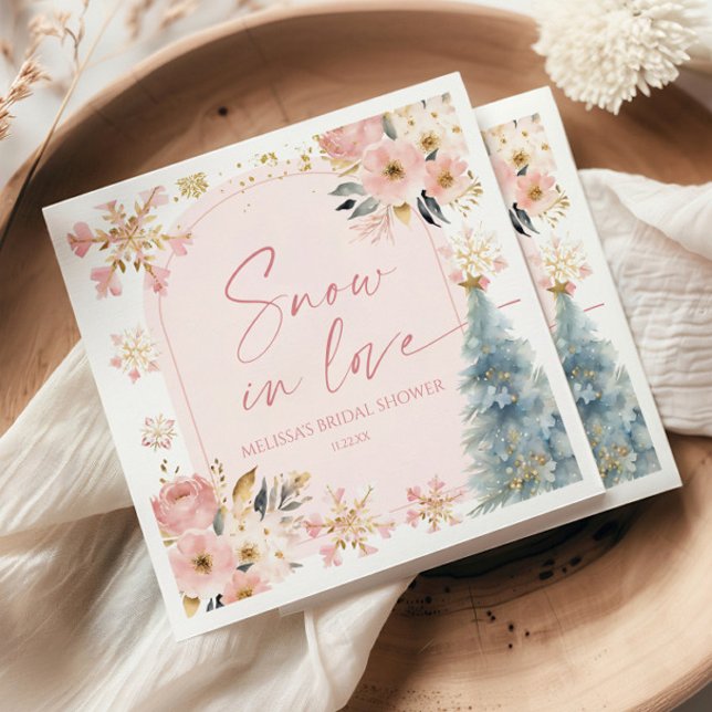 Serviette En Papier Neige en amour Flocon de neige rose Mariage d'hive (Créateur téléchargé)
