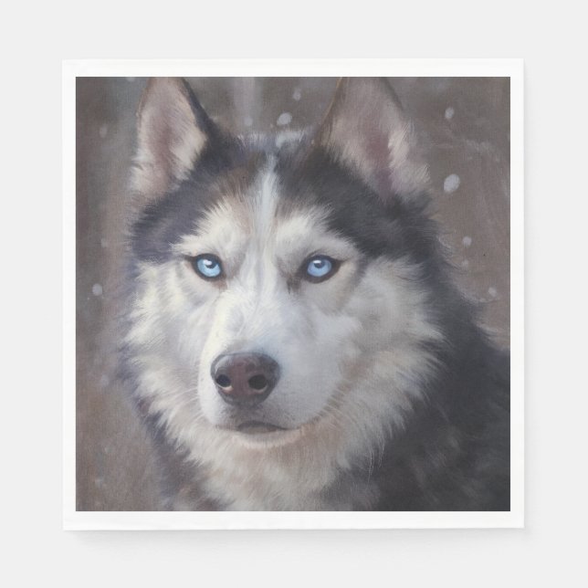 Serviette En Papier Neige sibérienne Husky (Devant)