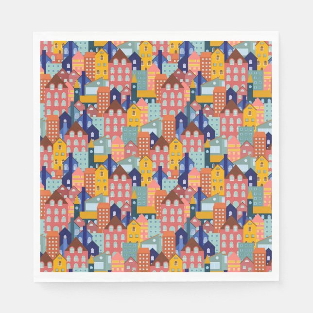Serviette En Papier Neighborhood Block City Houses Pattern (Devant)