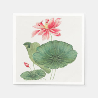 Serviette En Papier Nénuphar Rouge Vintage Art Japonais Lotus