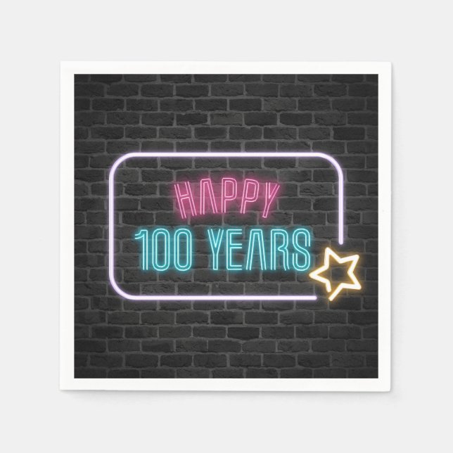 Serviette En Papier Neon 100e Marquee Anniversaire Sur Les Serviettes  (Devant)