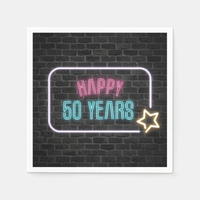 Serviette En Papier Neon 50e Anniversaire Marquee On Brick Napkins (Devant)