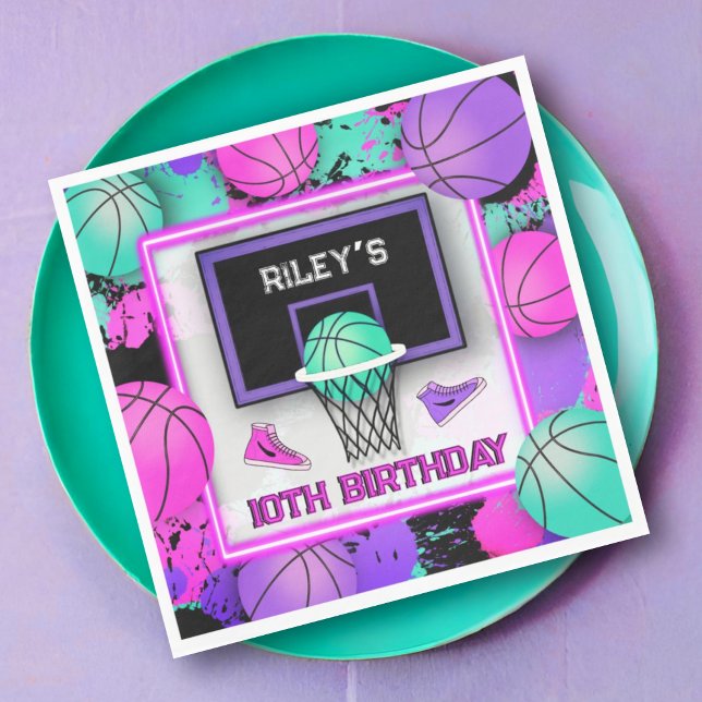 Serviette En Papier Neon Basketball Baskets & Paint Splatard Anniversa (Créateur téléchargé)