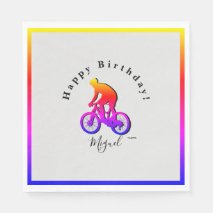Serviette En Papier Neon Bicycle Rider Joyeux Anniversaire Napkin