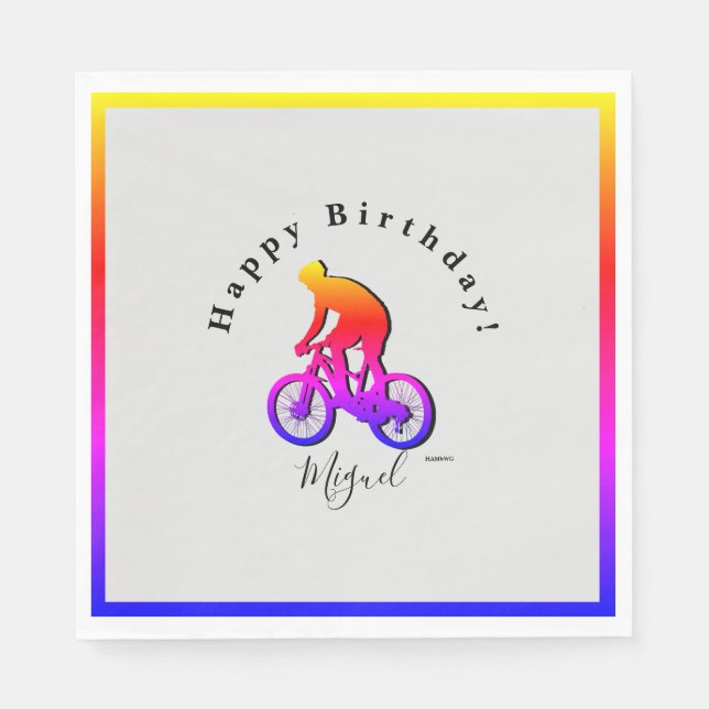Serviette En Papier Neon Bicycle Rider Joyeux Anniversaire Napkin (Devant)