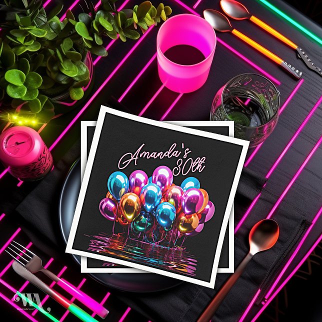 Serviette En Papier Neon Blacklight Ballons Cocktail Anniversaire (Créateur téléchargé)