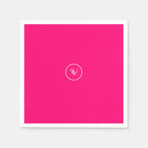 Serviette En Papier Néon couleur unie rose monogramme moderne tendance