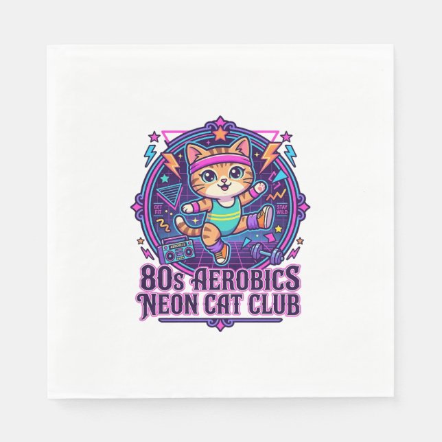 Serviette En Papier Néon de chat d'aérobic des années 80 - Conception  (Devant)