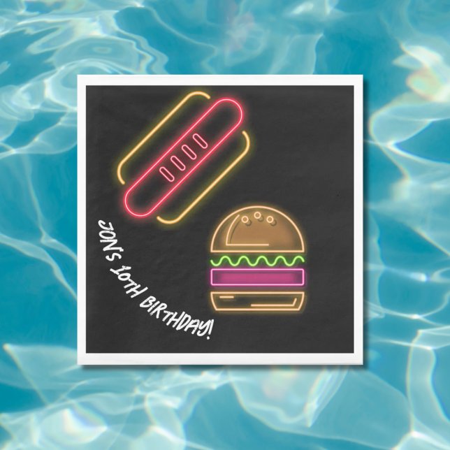 Serviette En Papier Neon Fast Food Monogramme Nom Vibrant (Créateur téléchargé)