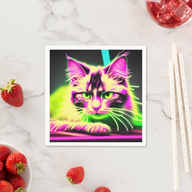 Serviette En Papier Neon Feline Fiesta : Ado Birthday Bash Collection (En situation)