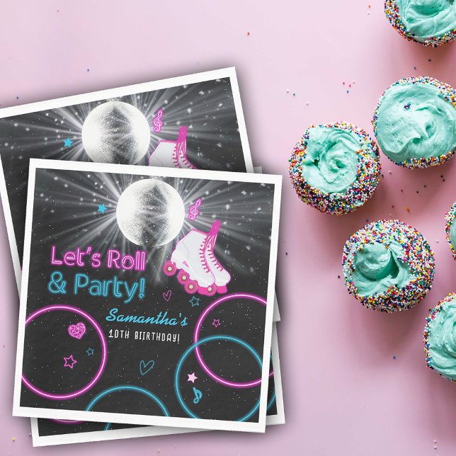 Serviette En Papier Neon Glow Roller Skating Roll Anniversaire Fête (Neon Glow Roller Skating Let's Roll Birthday Party Napkins)