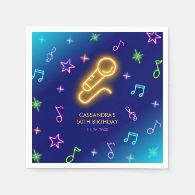 Serviette En Papier Neon Glow Singer Karaoke Anniversaire (Devant)