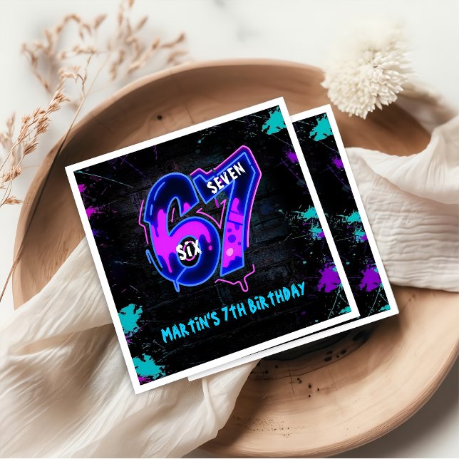 Serviette En Papier Neon Graffiti Six Seven Birthday Napkins (Créateur téléchargé)