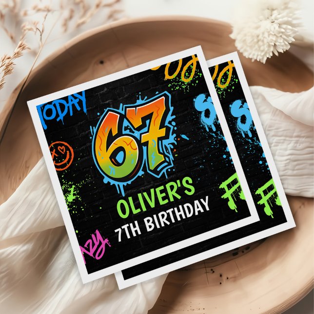 Serviette En Papier Neon Graffiti Six Seven Kids 7th Birthday Party (Créateur téléchargé)