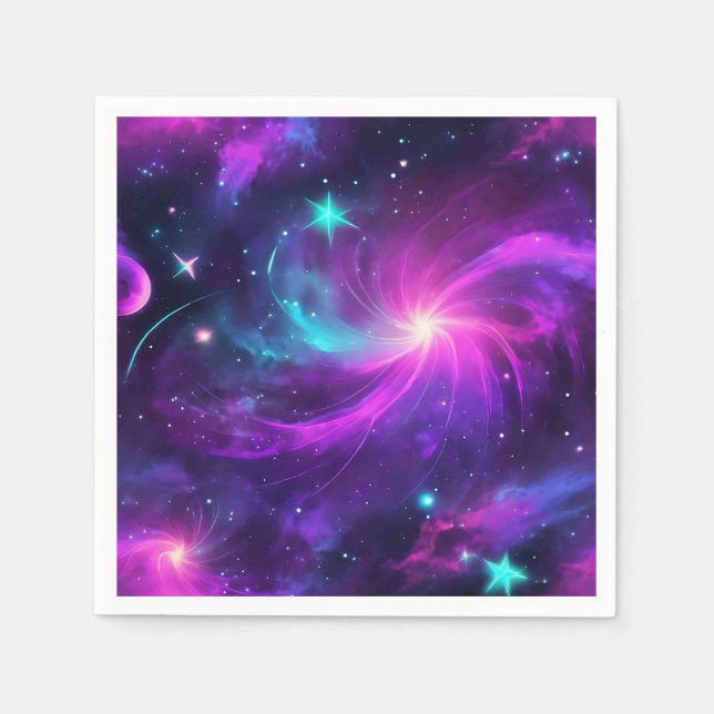 Serviette En Papier Neon Nebula Galaxy Avec Étoiles (Devant)