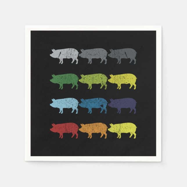 Serviette En Papier Neon Pop Art Retro Cochon animal cadeau (Devant)