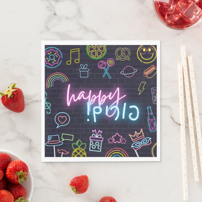 Serviette En Papier Neon Purim (En situation)