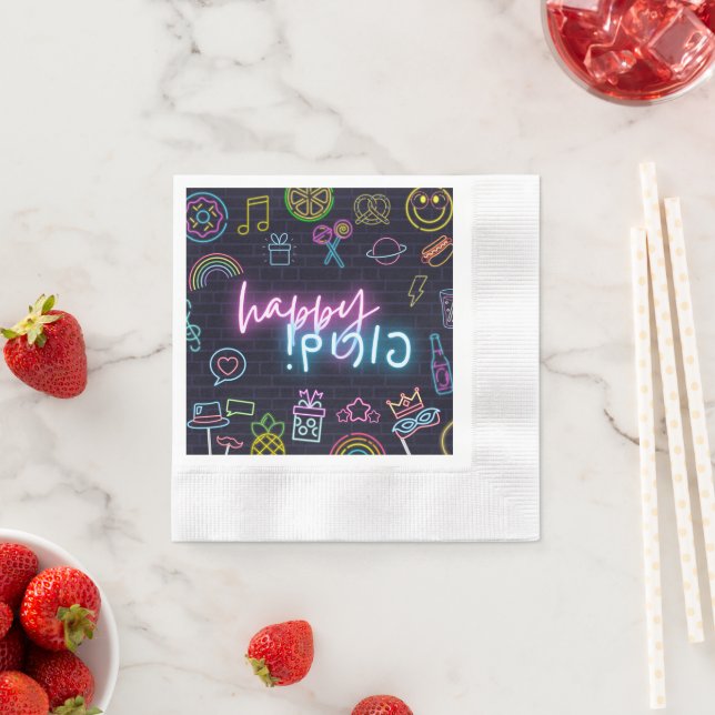 Serviette En Papier Neon Purim (En situation)
