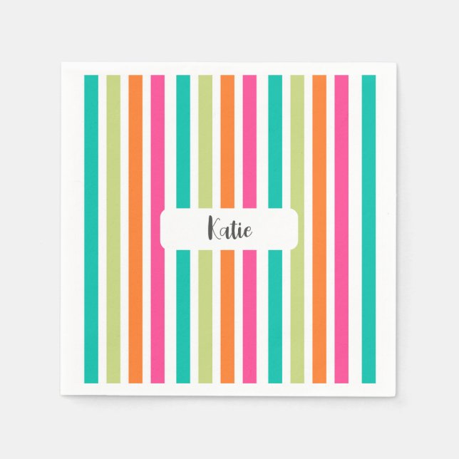 Serviette En Papier Neon rainbow rayures amusant rétro (Devant)