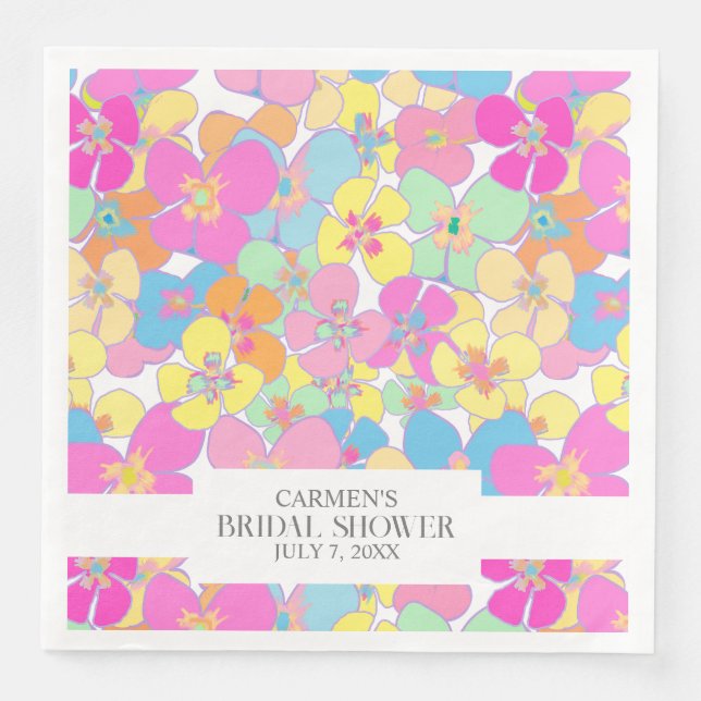 Serviette En Papier Neon Retro Floral rose Plutôt Chic Fête des mariée (Devant)